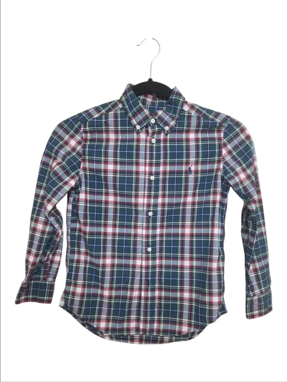 Ralph Lauren Boys Size 7 Plaid Button Down Shirt Natural Stretch